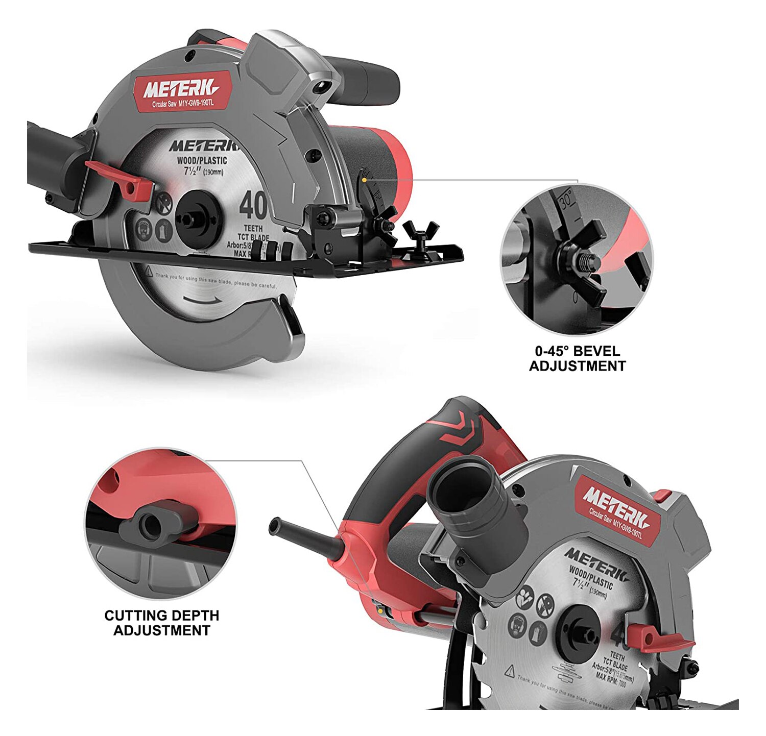 METERK-sierra Circular portátil con cable, 1500W, 110-240V, 190mm, cuerpo de aluminio, para carpintería, sierra eléctrica de mesa, novedad de 2022