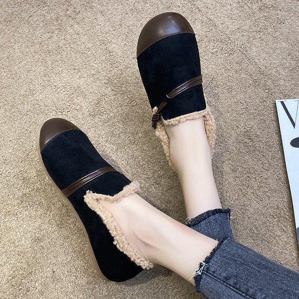 Mocassin chaussures femmes chaussures femme bout rond mocassins fourrure Slip-on baskets décontractées bouche peu profonde mocassins robe d'hiver grande taille: 1 / 40