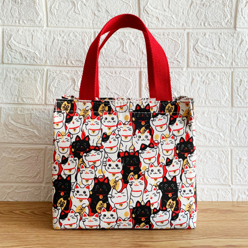 Sac à Lunch isotherme en toile pour femmes et enfants, motif fonctionnel, Portable, isolé, chat mignon, nourriture thermique, pique-nique: B