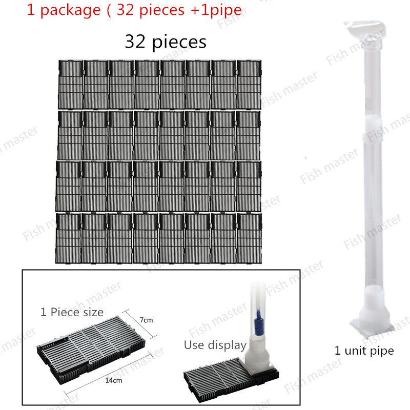 aquarium fish tank under gravel filter bottom sand filter 12/16/20/24/28/32 pcs plates+ extensible pipe: 32 pieces and 1 pipe
