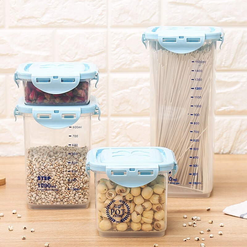 PP Food Storage Box Plastic Clear Container Set with Pour Lids Kitchen Storage Bottles Jars Dried Grains Tank