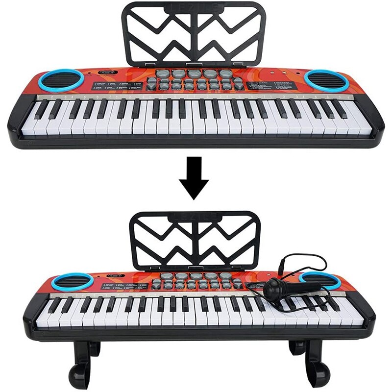 Teclado eléctrico de Piano Digital para niños, 49 teclas, con micrófono y soporte de música, teclado electrónico portátil para principiantes