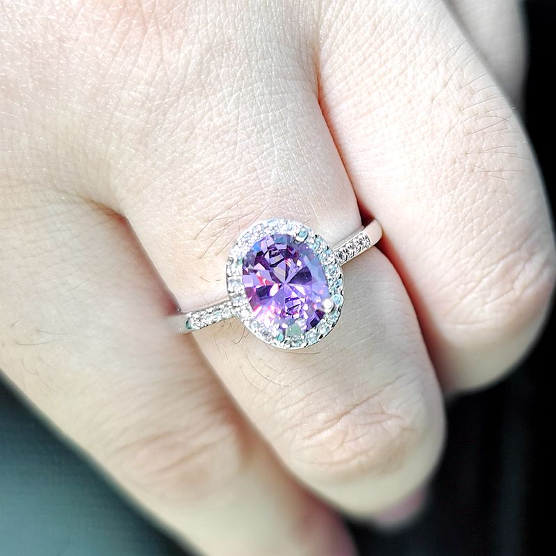 Mystérieux zircon cubique violet ovale pierres anneaux de mariage pour les femmes classique or blanc couleur bijoux anneau