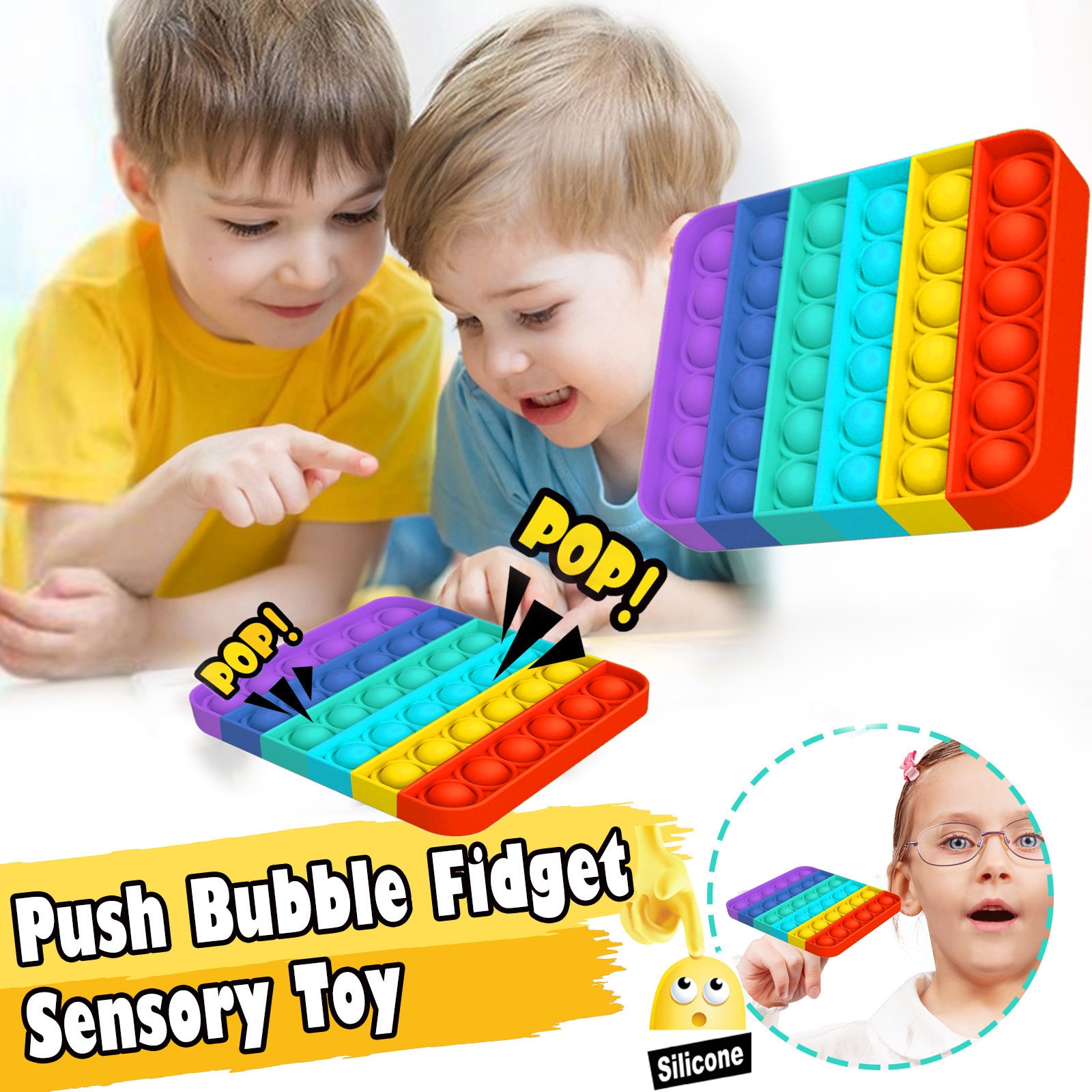 Rainbow Popit Pops Push Bubble Fidget Sensory Toy Autism Special Sticky Decompression Toys Stress Reliever Squishy fidget toys