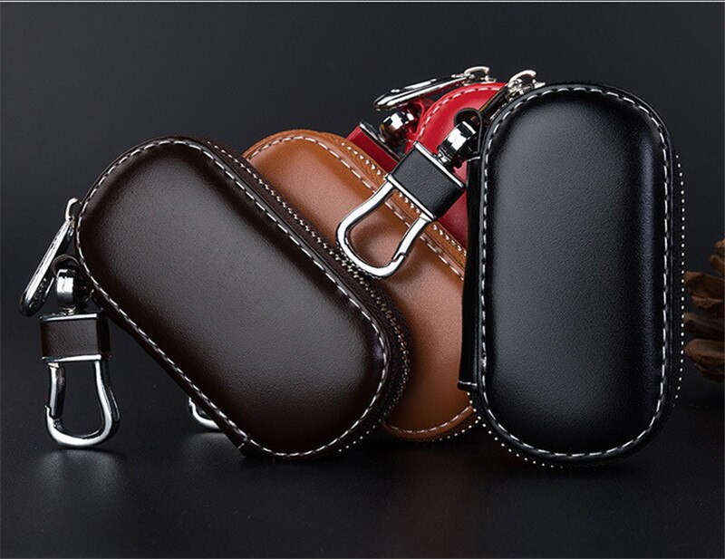 Men Key Holder Housekeeper Leather Car Key Wallets Keys Organizer Women Keychain Covers Zipper Key Case Bag Unisex Pouch Purse