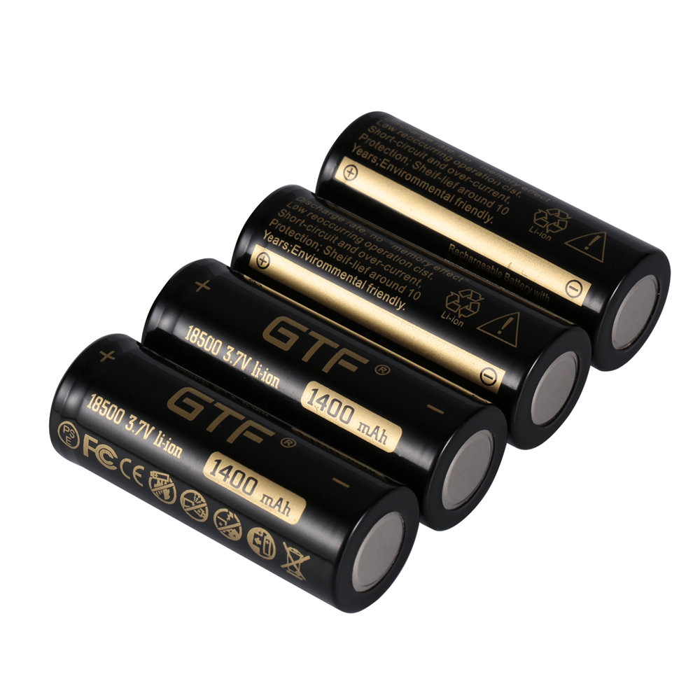 GTF 18500 1400mAh capacità di 100% 3.7V Li-ione Batteria Ricaricabile per la Torcia Elettrica giocattolo prodotti elettronici 3.7V testa piatta batterie