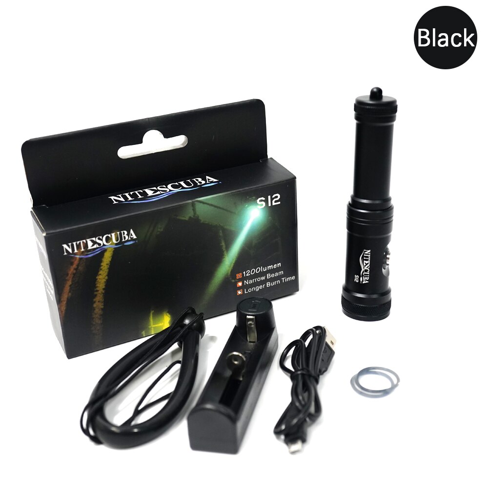 Nitescuba S12 Tauchen Taschenlampe 1200 Lumen Tauchen Taschenlampe Wasserdichte bewertung Lampe 100m nacht Unterwasser Mit 18650 Batterie: S12 Schwarz