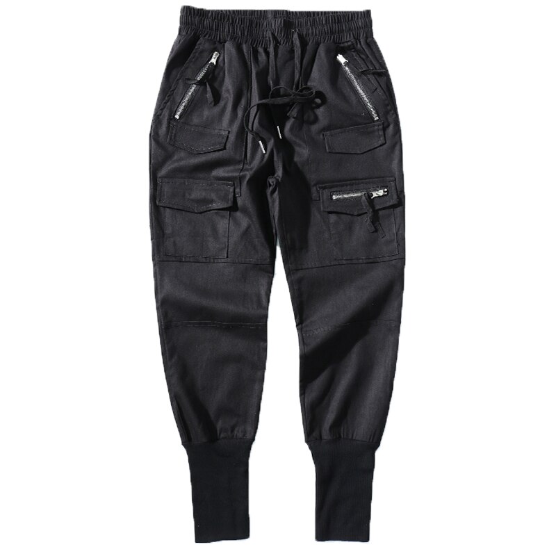 Pantalones bombachos de algodón con cremallera y bolsillos para hombre, pantalón de chándal informal, ajustado, para correr, color negro, para primavera: Chinese Size M