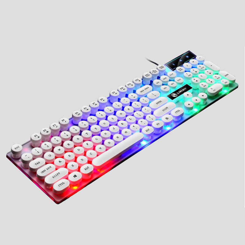 Teclado de ratón Punk impermeable, Combo de teclado Juegos de PC con cable y ratón de 1600DPI, Teclado retroiluminado: White keyboard