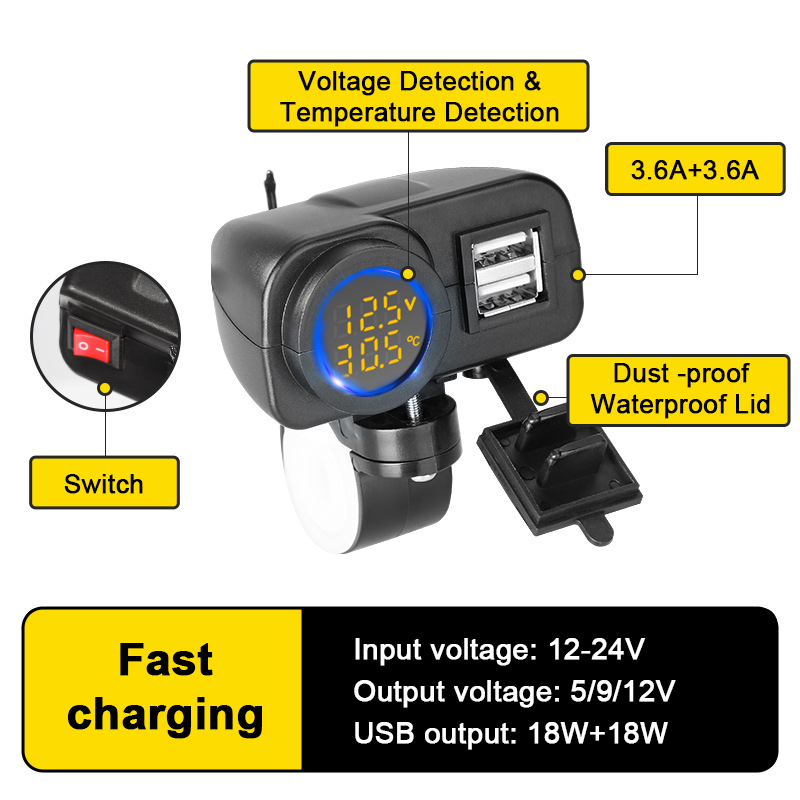 Cliff Top Motorcycle USB Socket Waterproof 36W PD USB-C and QC 3.0