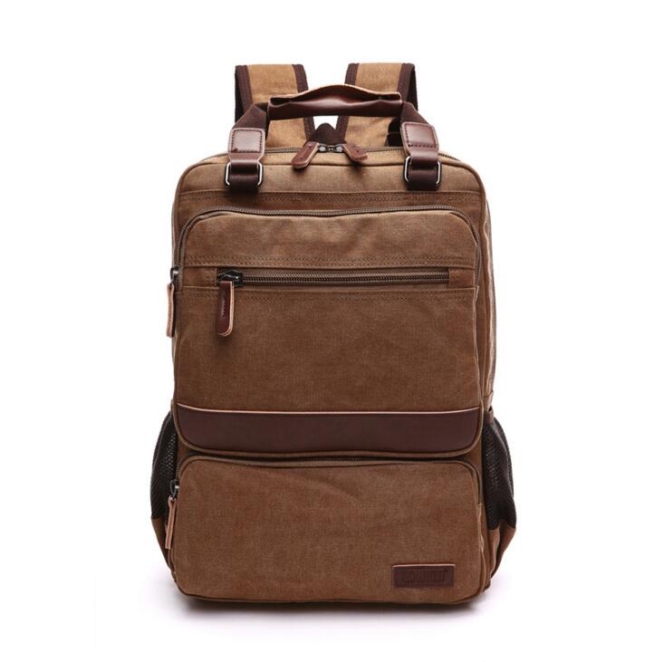 X-Online 032317 preppy style student school bag man canvas travel backpack: coffee