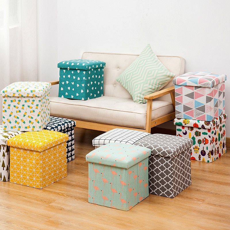 Cloth storage box foldable storage stool storage stool can sit adult multifunctional square sofa shoe changing stool ottoman
