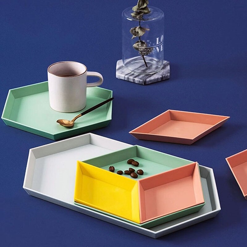 4 Stks/set Geometrische Diamant Vorm Fruit Salade Lade Plastic Ontbijt Dessert Thee Dienblad Tafelblad Sieraden Houder Desktop Snack Plaat