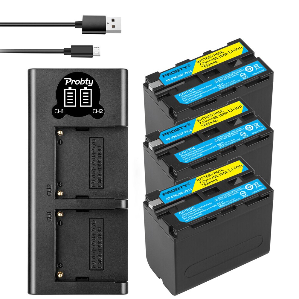 Np  f960 np f970 np-f960 np-f970 f950 batteri + ledet usb-lader til sony plm -100 ccd-trv 35 mvc -fd91 mc1500c l10 tr555 vx2200e d77: 3 batterier med lader