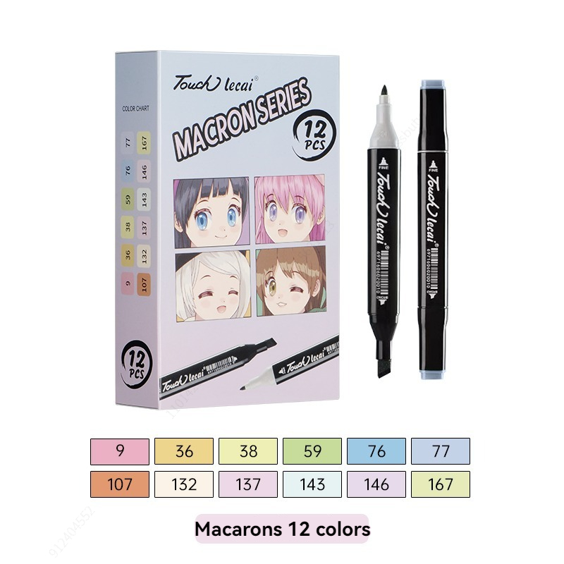Rotuladores de uso artístico , 12 colores, bolígrafo de fieltro con Alcohol, marcadores para bocetos de Manga, pincel doble, suministros de arte, juego de dibujo: Negro