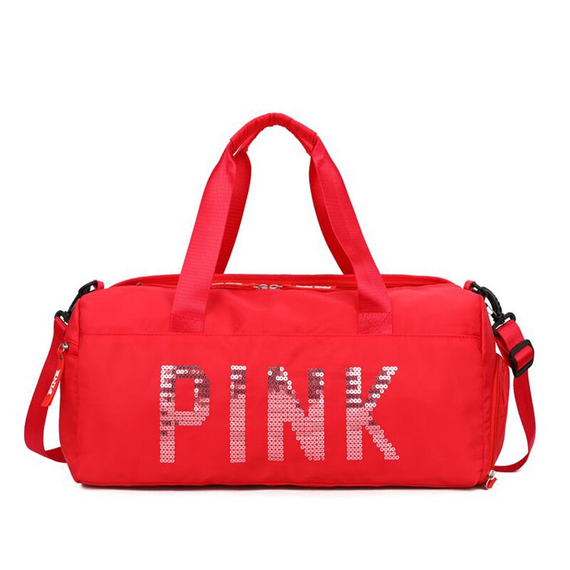 Bolsos de mano con letras de lentejuelas para mujer, gran capacidad, para ocio, fitness, bolsos de viaje, conjuntos de equipaje de ,: Rojo