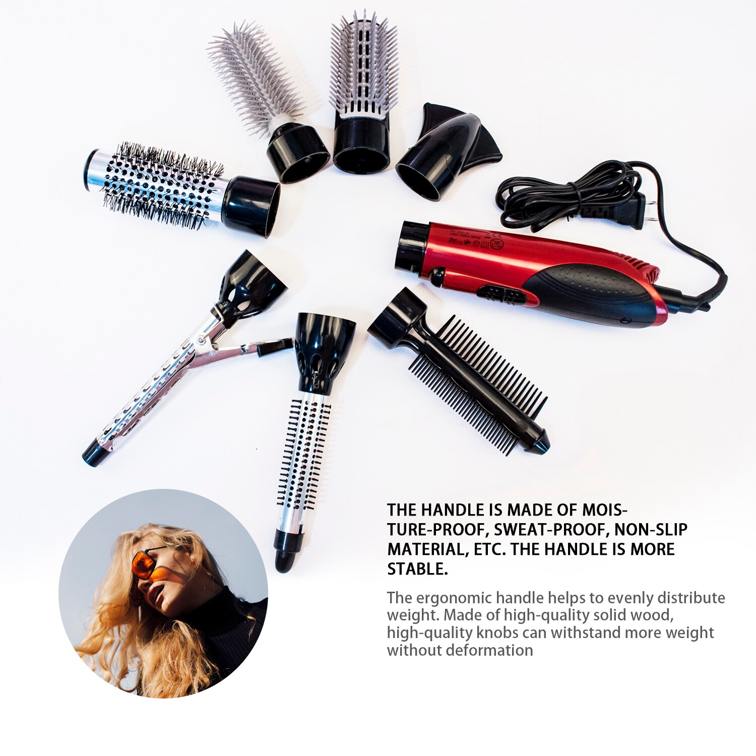 Hair Dryer &amp; Volumizer Hair Straightener Brush 800W Blow Dryer Air Brush Curling Wand Concentrator Nozzle Comb Hairdryer