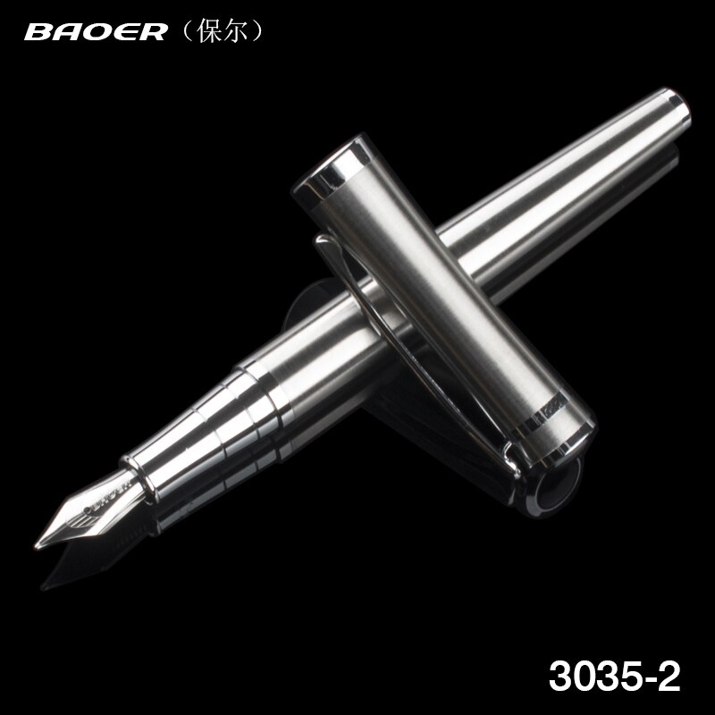 BAOER 3035 de negocios de acero inoxidable pluma de tinta y caja de lápices Escuela de lujo Oficina papelería pluma de metal Nib
