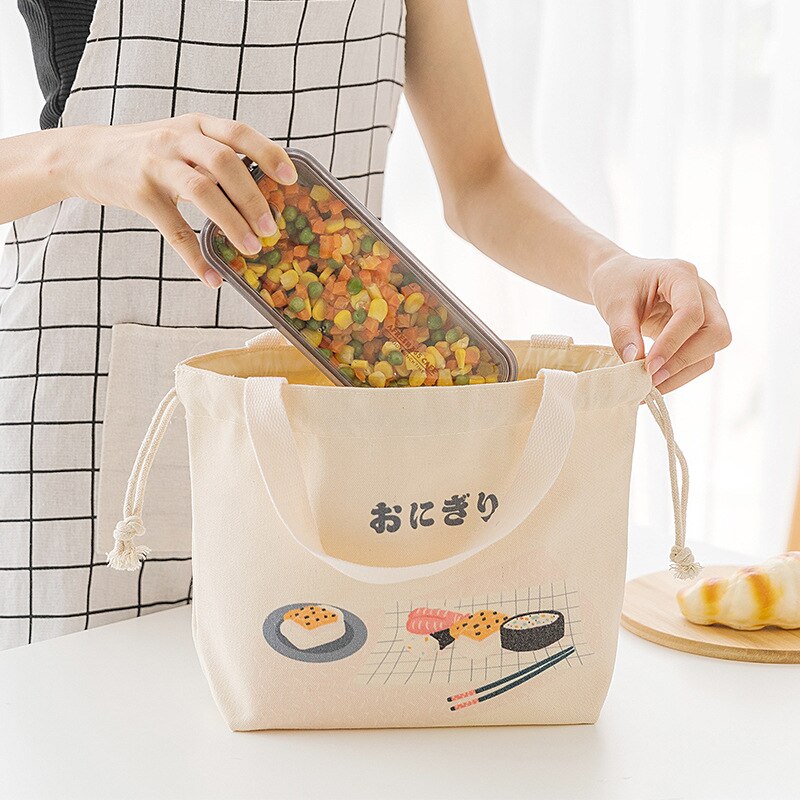 Japanse Lunch Tas Handig Draagbare Canvas Tas Grote Capaciteit Verdikte Thermische Isolatie Lunchbox Tas