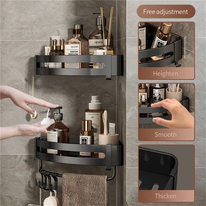 Luxury Bathroom Shelf Shower Shampoo Holder With Hooks Toilet Oragnizer Rack Corner Storage Rack Bathroom Accessories