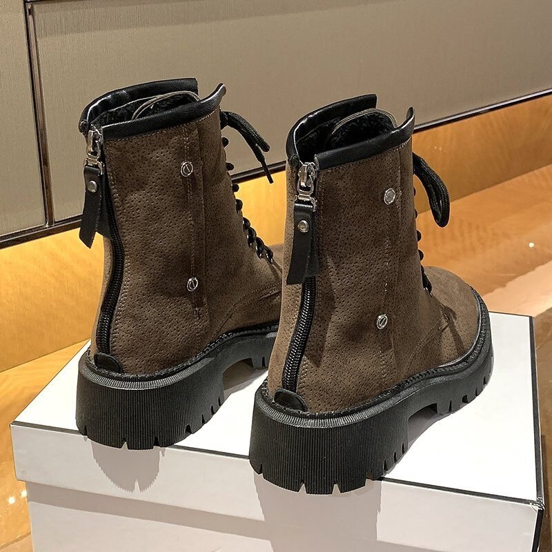 Skinnstøvler kvinner vintersko plattform kvinner støvler varme solide korte plysjsko kvinne kryssbundet