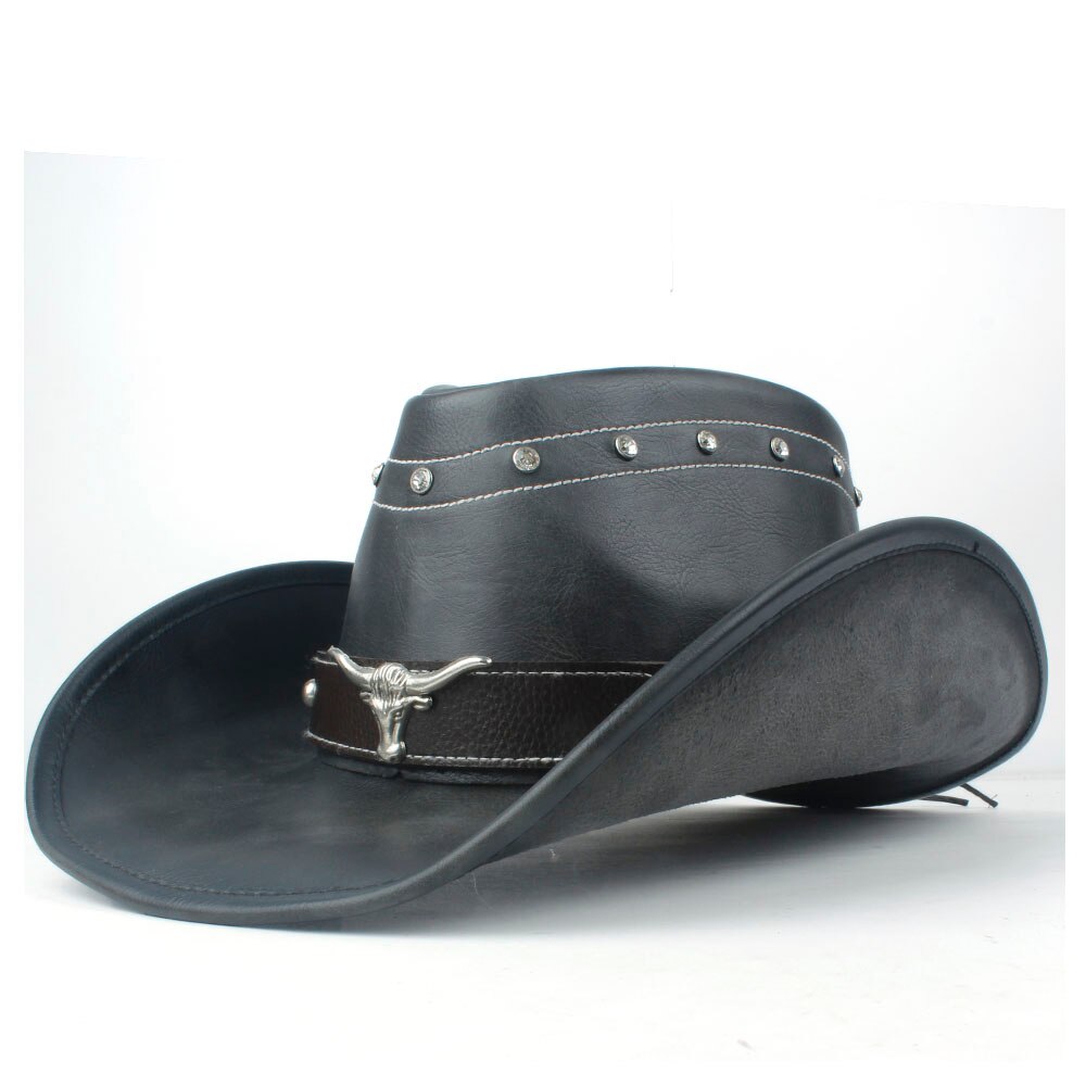unisex Donne Degli Uomini di Cuoio Occidentale cowboy Cappello di Inverno tutto'aperto di Viaggio Outblack jazz sombrero cowgirl Formato Della Protezione 58-59 CENTIMETRI nero