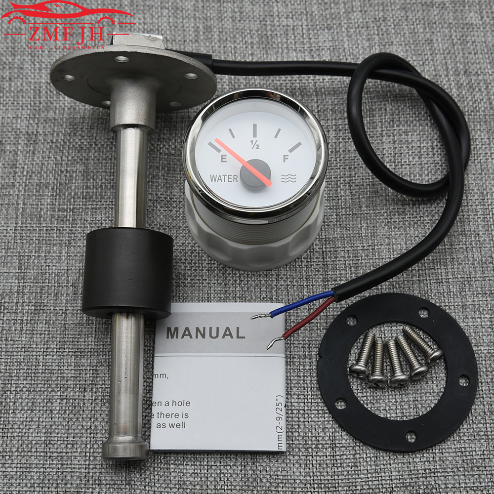 Boat Car 52MM Water Level Gauges 0-190ohm Red Light Marine Water Tank Level Indicator Meter Water Level Sensor 100-550MM Custom