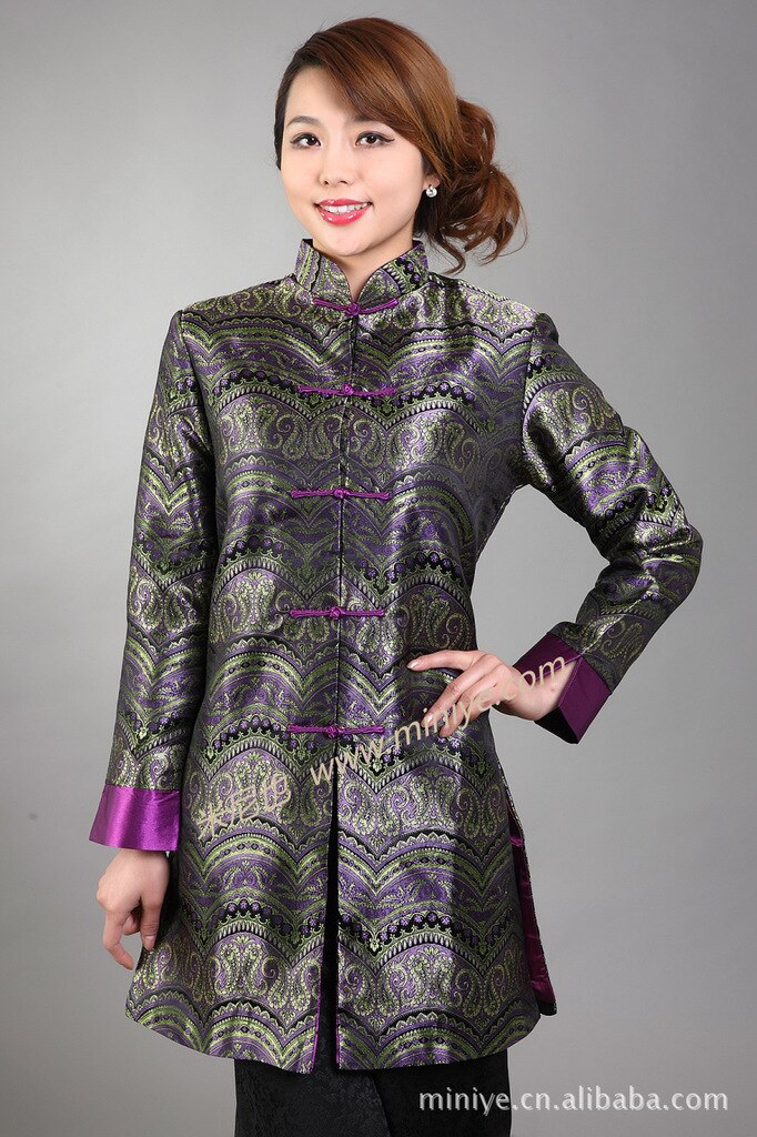 Chinese Traditional Costume Women's Silk Satin Long Jacket Coat Size: M -3XL