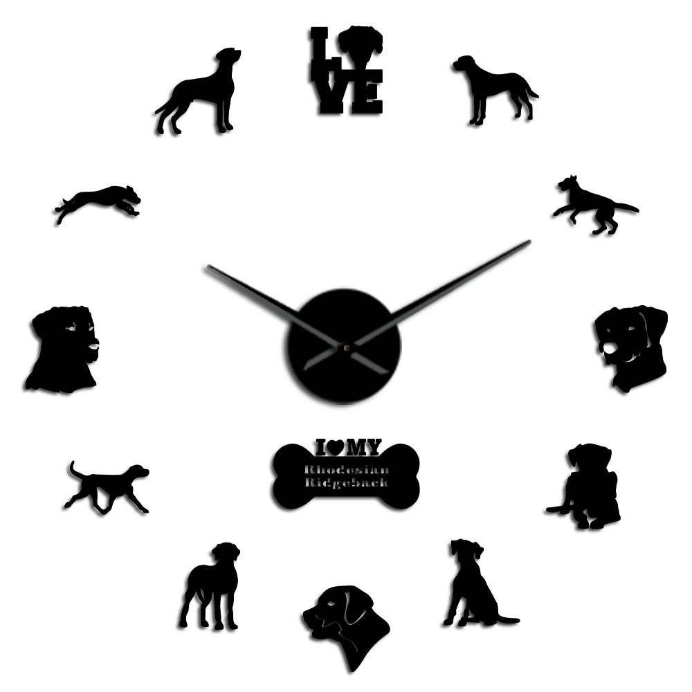 Rhodesian ridgeback stort vægur stor diy wall art klistermærker løvehund kæledyr hjem indretning afrikansk løvehund kæmpe ur vægur: Sort / 37 tommer
