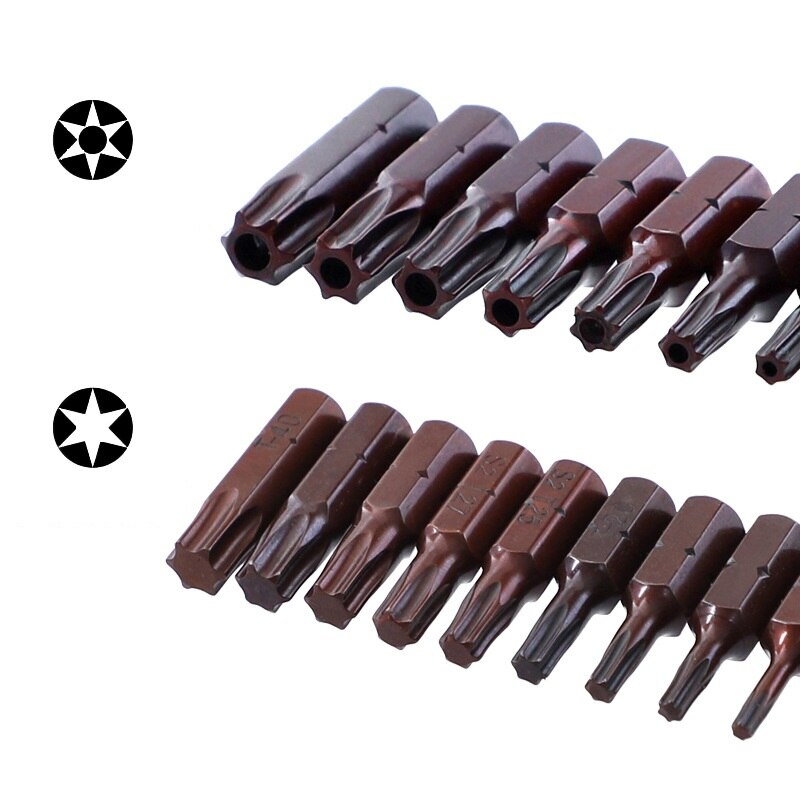 10pcs/lot 25mm Torx Screwdriver Bits With Hole Magnetic Set T20 T25 T6-T40 1/4 Inch Hex Shank Electric Screw Driver Star Bit Set