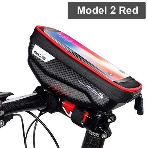 Vild mand 6.2 tommer cykeltaske cykel regntæt vandtæt mtb front taske mobiltelefon etui cykling top rør taske cykeltilbehør: Model 2 rød