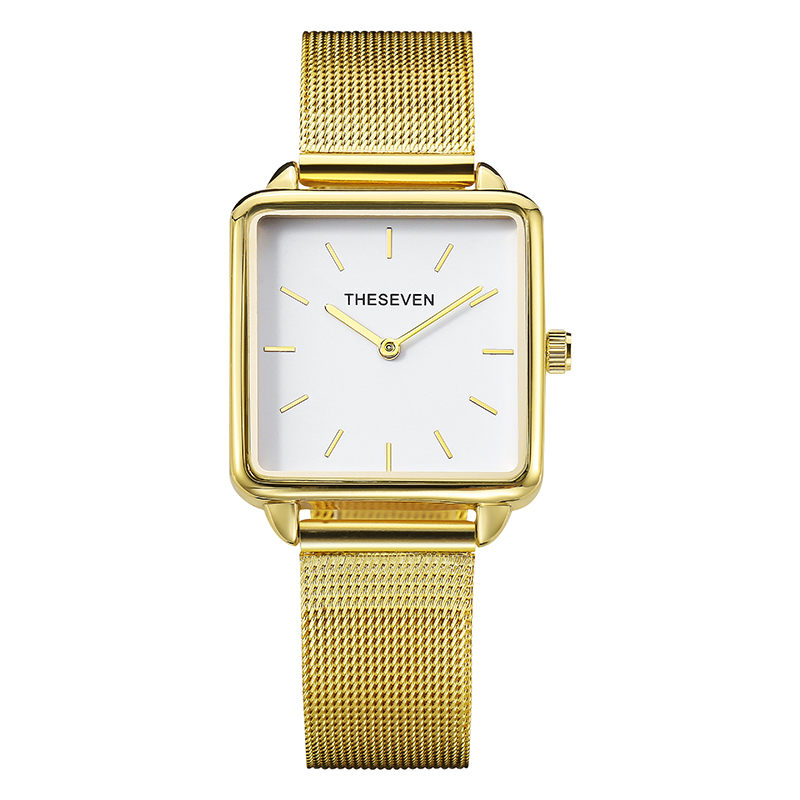 THESEVEN Stijlvolle Boxy Womens Horloge Stijlvolle Dames Vierkante Gouden Horloges Relogio Feminino: Goud