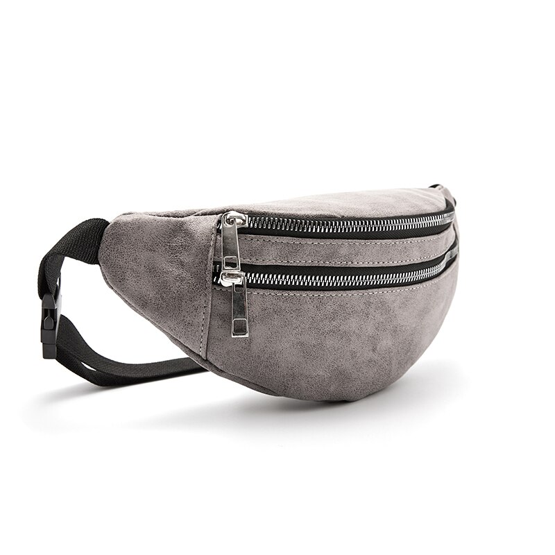 CROWDALE Chest bag for women Large capacity waist packs Adjustable Belt bag Zipper Leather Waist Bag women shoulder bag: Gray