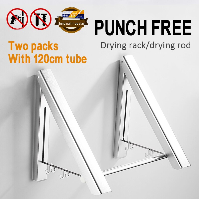Drying Rack Bathroom Balcony Wall Hanging Clothes Rack Drying Racks Punch-free Space Aluminum Foldable Invisible Thickening: 03