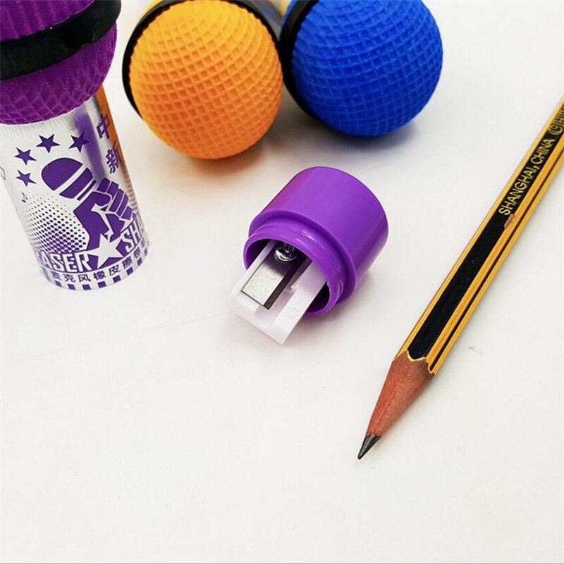 1Pcs Cute Cartoon Stationery Rubber Microphone Eraser Pencil Sharpener 2 in1 Combination Office Supplies School supply