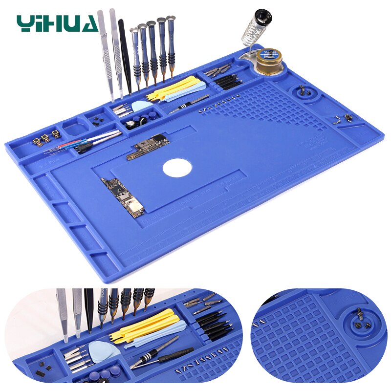 YIHUA Heat Resistant Soldering Mat With Magnetic Heat Insulation Working Mat Repair Insulation Soldering Pad Silicone Mat