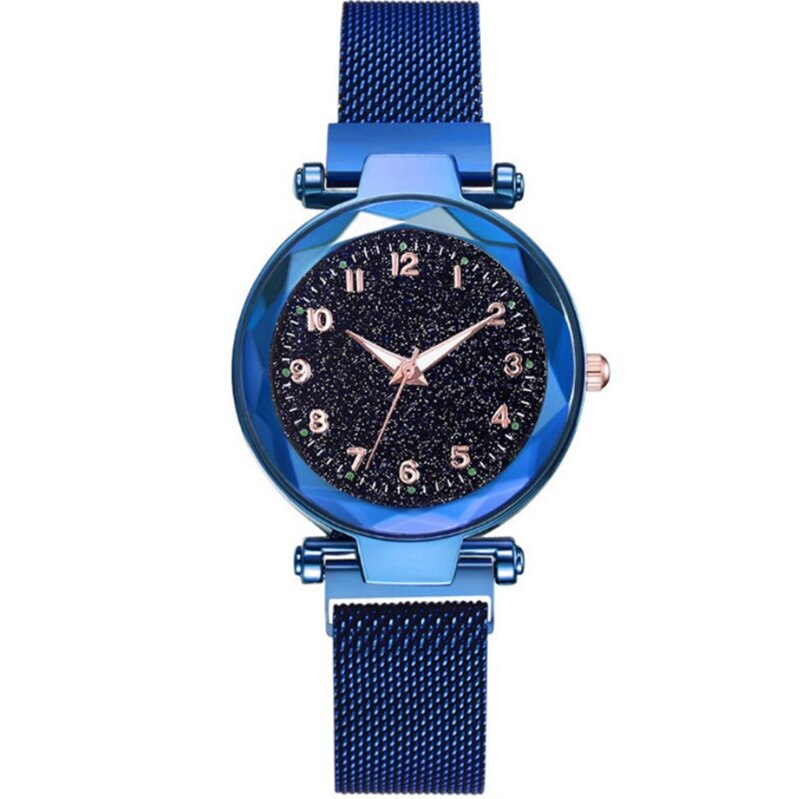 Vrouwen Magneet Gesp Sterrenhemel Lichtgevende Horloge Luxe Dames Rvs Quartz Horloge Relogio Feminino: Blauw