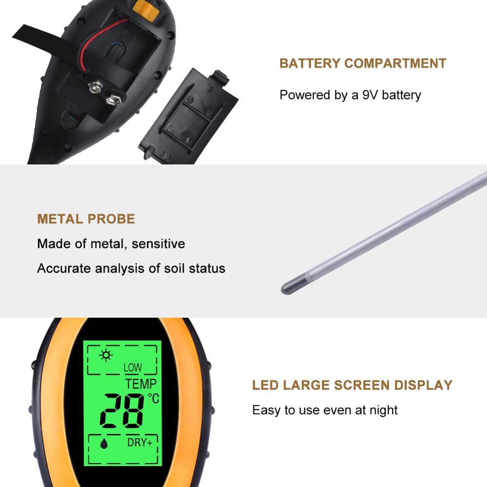 Yieryi 3/4 in 1 Soil Ph Meter Soil Tester PH Moisture Meter Temperature Sunlight Intensity Measurement Analysis Acidity