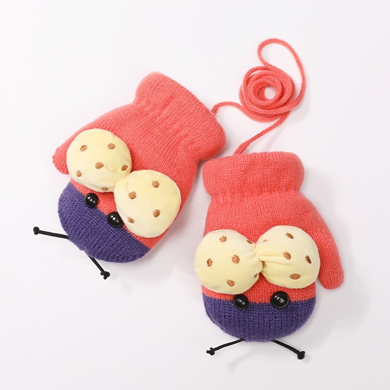 dessin animé mignon coccinelle bébé moufles hiver enfants bébé fille gants tricoté enfants enfant en bas âge dentition mitaines gants