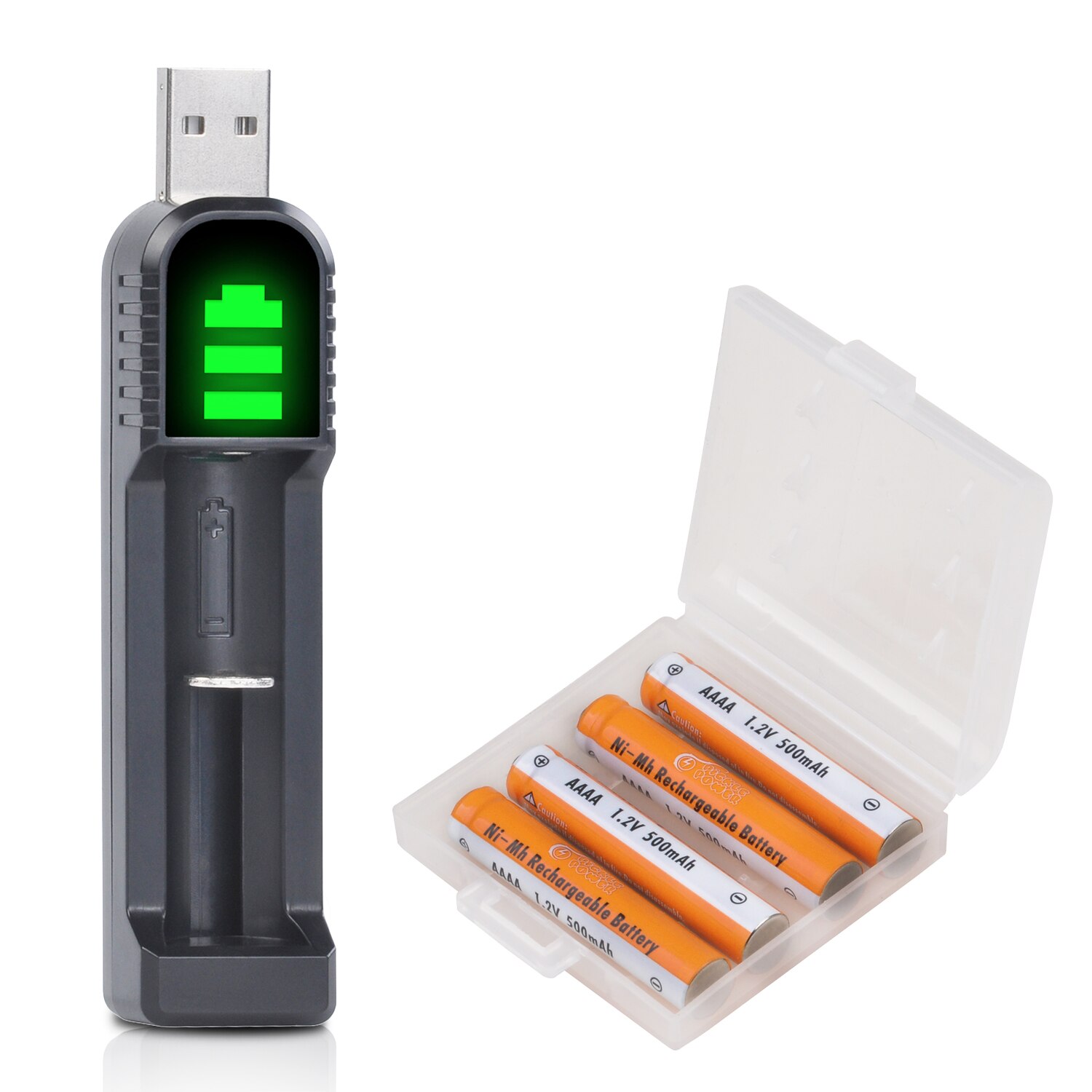 salamoia potenza 500mAh AAAA batteria ricaricabile Ni-MH caricabatterie USB a portato per batteria a stilo attivo con penna di superficie: 4 batteria 1 caricabatterie