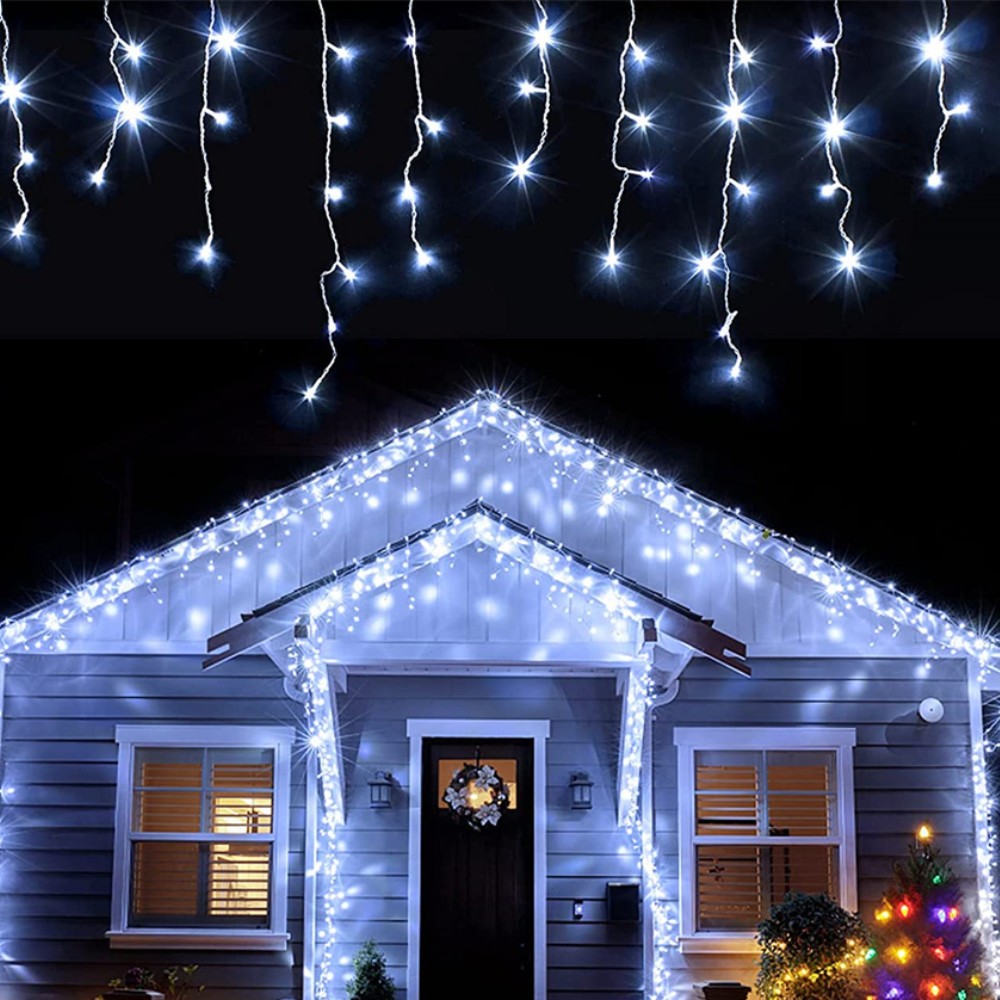 Julbelysning utomhusdekoration 5m hängande 0.4-0.6m led gardin istappsslingor trädgård julfest dekorativa ljus