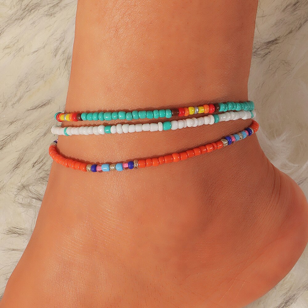 3pcs/set Bohemian Colorful Beaded Beads Anklets For Women Summer Ocean Beach Handmade Ankle Bracelet Foot Leg Beach Jewelry: kk0257l-3pcs