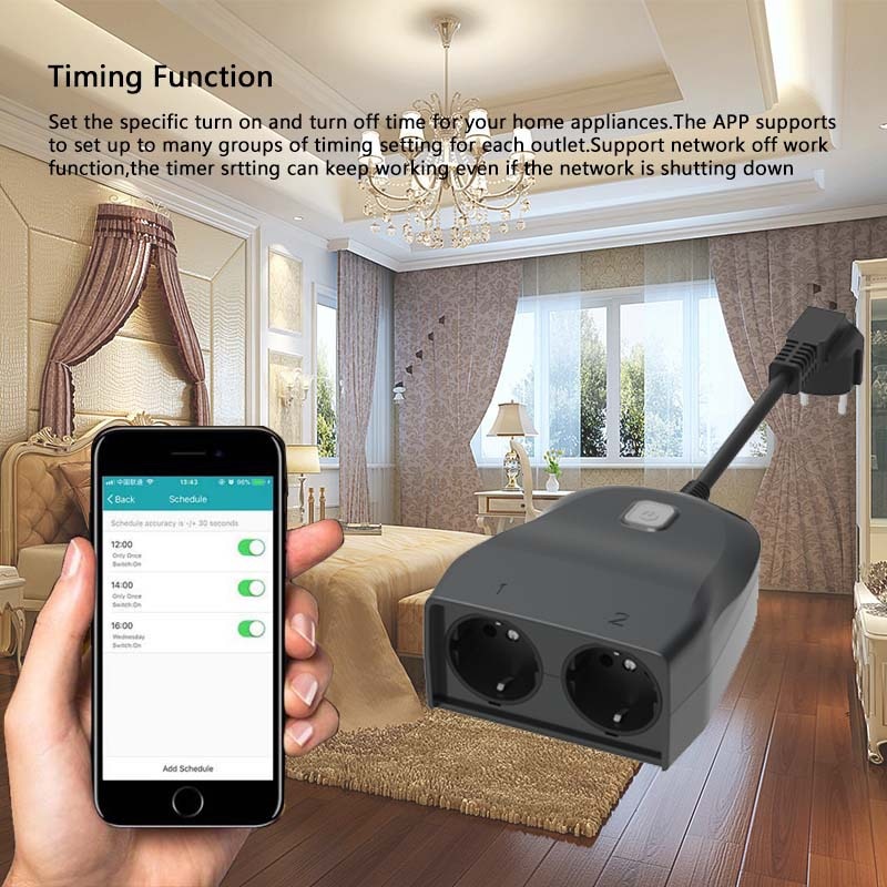 Outdoor WiFi Plug Outlet Smart Socket Wireless Individual Remote Control Switches with Alexa Google Assistant Timer Outlet
