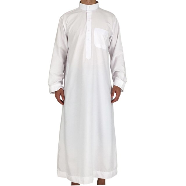 Arabe islamique vêtements hommes Pakistan Jubba Thobe musulman hommes vêtements Djellaba Qamis Homme arabie saoudite robe ropa hombre blanc: L