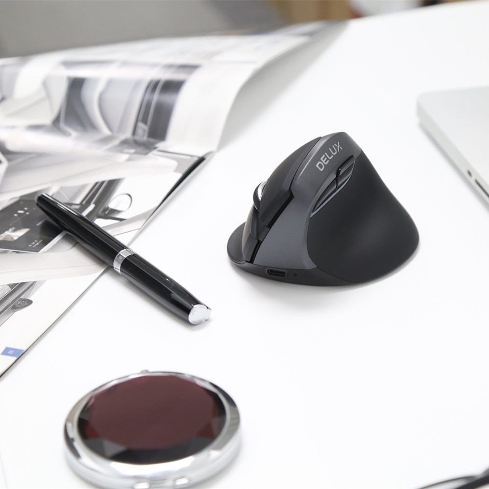 Delux M618 Mini Ergonomic Mouse Gaming Wireless Vertical Mouse Bluetooth 2.4GHz RGB Rechargeable Silent Mice for Office