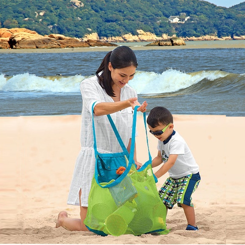 Portable Foldable Kids Beach Toys Mesh Bag Children Bath Beach Toys Pouch Bag Child Baby Large Mesh Tote Baskets Storage Bag