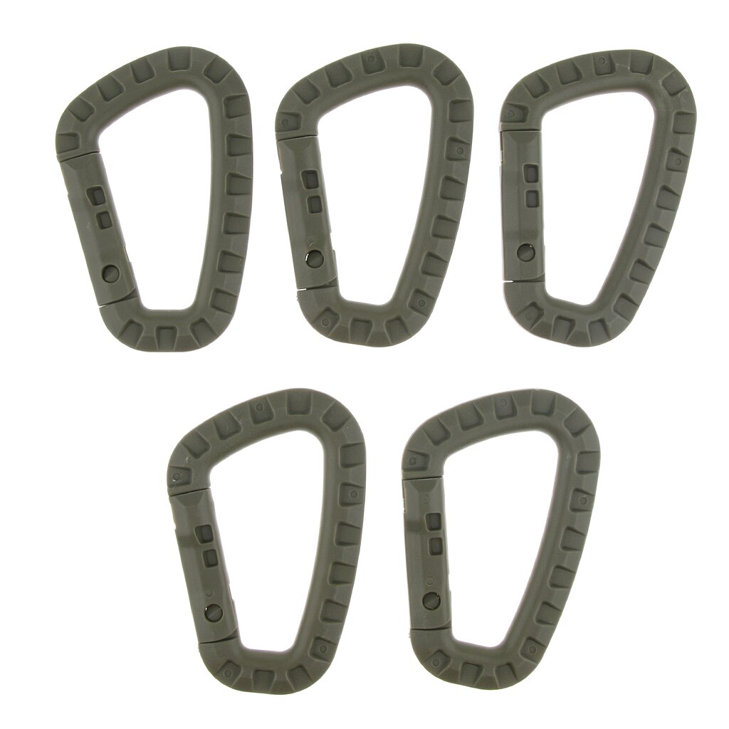 5Pcs Outdoor Carabiner D-Ring Key Chain Clip Hook Camping Plastic Buckle for Quickdraw, Travel Backpack, Bottle Holder: Army Green