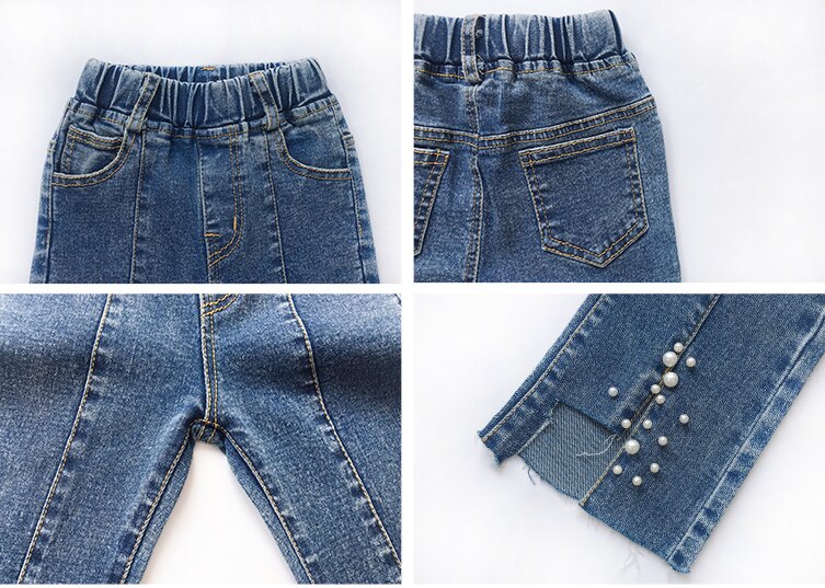 Herfst Meisjes Mode Kralen Boot Cut Jeans Alle-Match Split Jeans Casual Bell Bodem Denim Broek