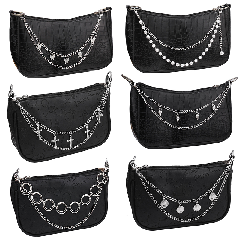 Cadena de Metal multicapa para bolso, asas DIY, mariposa, corazón, estrella, colgante, cadena de bolso de hombro, accesorios de bolsa de repuesto, cadena de perlas