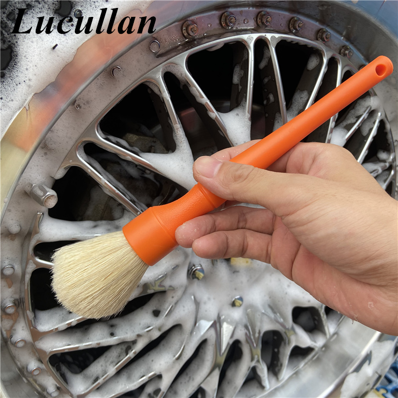 Lucullan Cepillos de limpieza premium de pelo de jabalí natural súper densos para espacios pequeños, bahías de motor y detalles exteriores